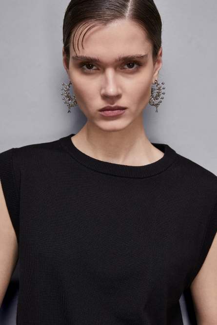 Wool vest with round neckline, Black, Patrizia Pepe