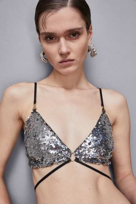 Tulle bra with sequins, Multicolor, Patrizia Pepe