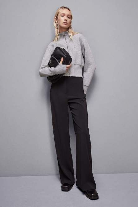 Felpa collo alto con zip in cotone, Grigio, Patrizia Pepe