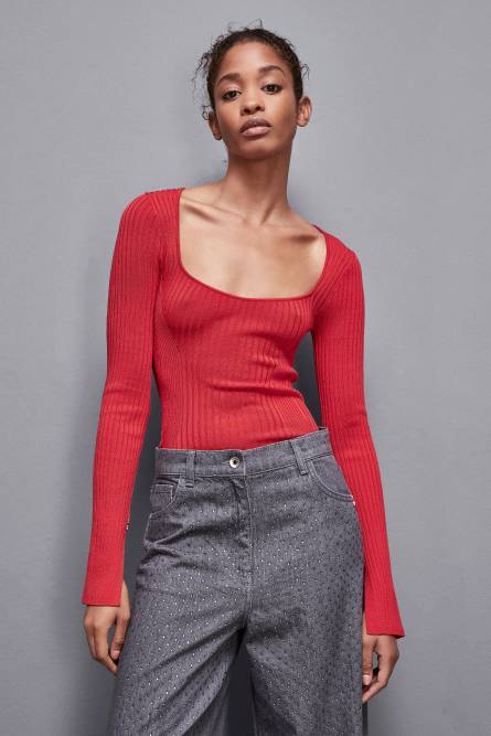 Viscose blend ribbed sweater, Red, Patrizia Pepe