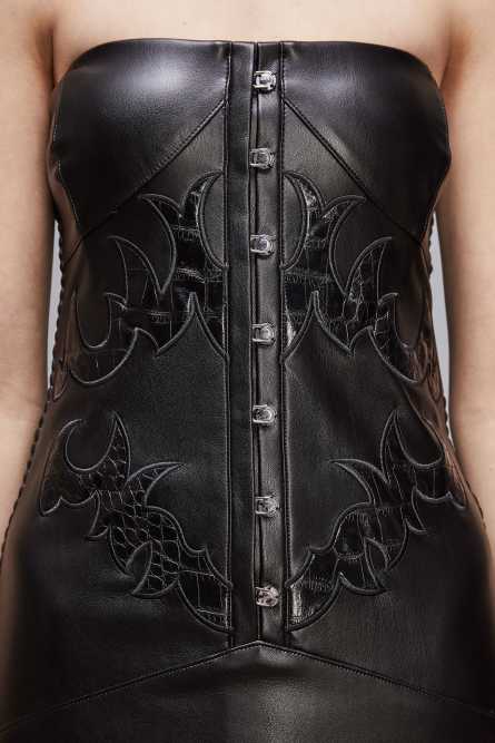 Bustier dress with patchwork embroidery, Black, Patrizia Pepe