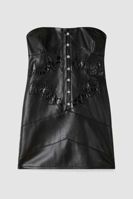 Bustier dress with patchwork embroidery, Black, Patrizia Pepe