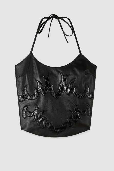 Top avec broderie patchwork, Noir, Patrizia Pepe
