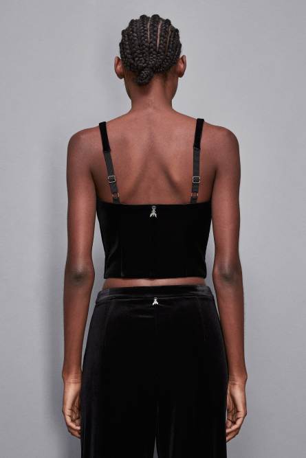 Haut bustier en velours, Noir, Patrizia Pepe