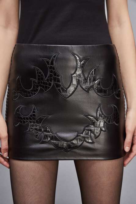 Mini skirt with patchwork embroidery, Black, Patrizia Pepe
