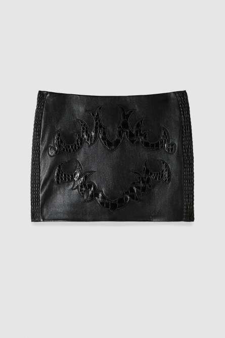 Mini skirt with patchwork embroidery, Black, Patrizia Pepe