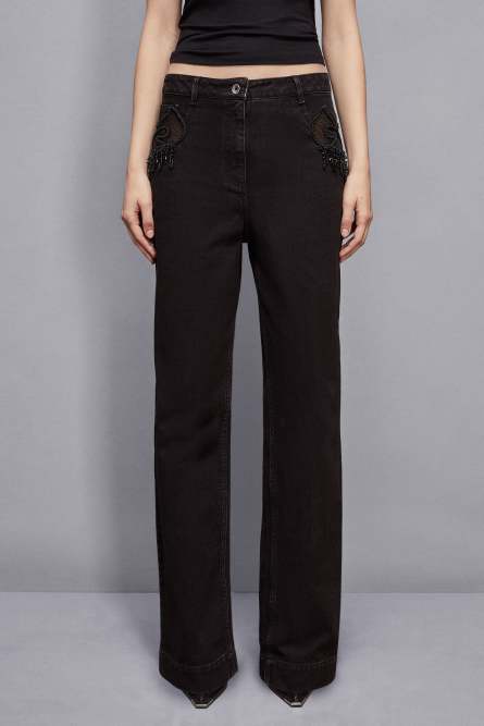 Jewelled denim pants, Black, Patrizia Pepe