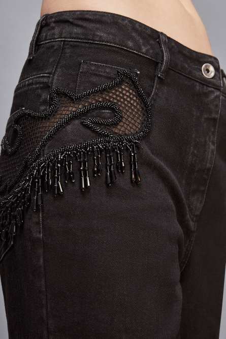 Jewelled denim pants, Black, Patrizia Pepe