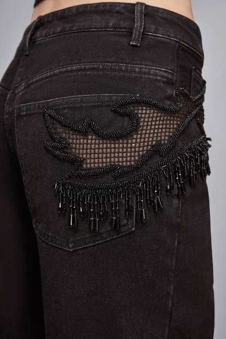 Jewelled denim pants, Black, Patrizia Pepe