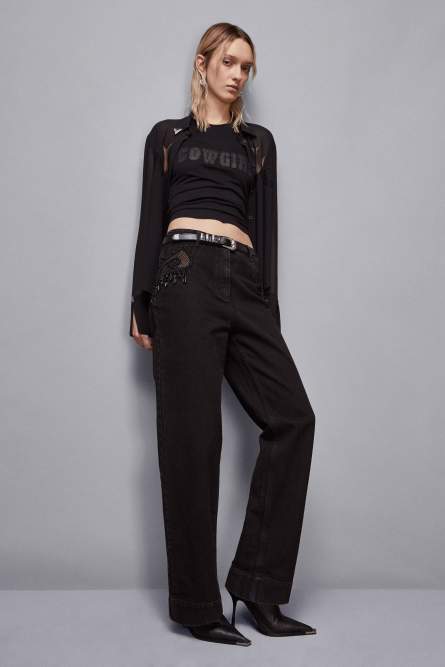 Jewelled denim pants, Black, Patrizia Pepe