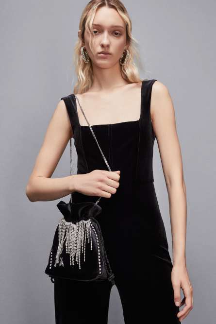Pouch bag with rhinestones, Black, Patrizia Pepe