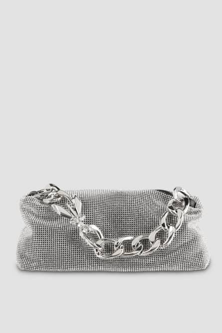 Rhinestone shoulder bag, Silver, Patrizia Pepe