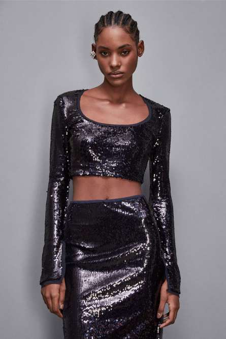 Top in paillettes, Blu, Patrizia Pepe