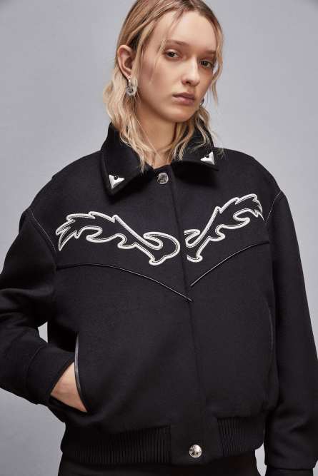 Bomber avec broderie cowgirl contrastée, Noir, Patrizia Pepe