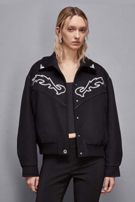 Bomber avec broderie cowgirl contrastée, Noir, Patrizia Pepe