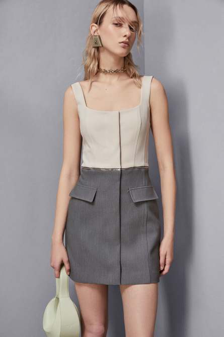 2-in-1 Color Block Kleid, Grau, Beige, Patrizia Pepe