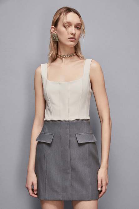2-in-1 Color Block Kleid, Grau, Beige, Patrizia Pepe