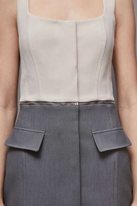 2-in-1 Color Block Kleid, Grau, Beige, Patrizia Pepe