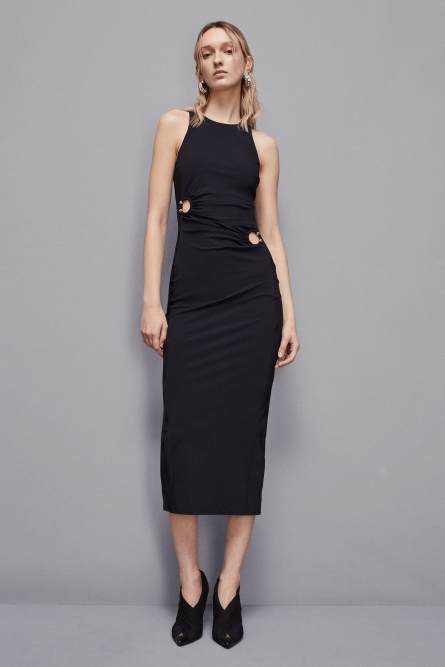 Midi dress with piercing details, Black, Patrizia Pepe