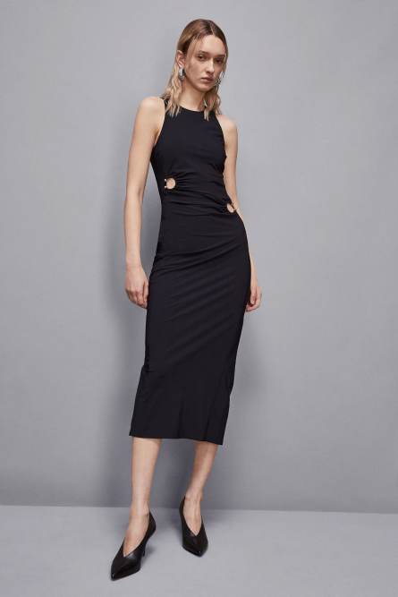 Midi dress with piercing details, Black, Patrizia Pepe