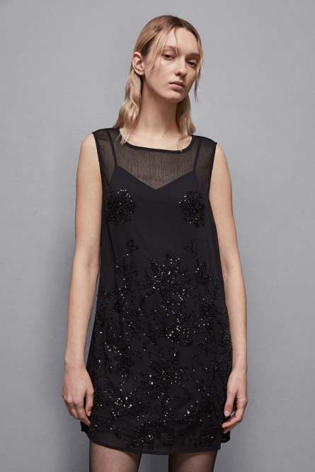 Embroidered dress with beads and sequins, Black, Patrizia Pepe
