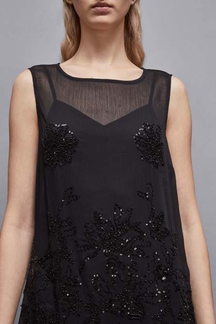 Embroidered dress with beads and sequins, Black, Patrizia Pepe