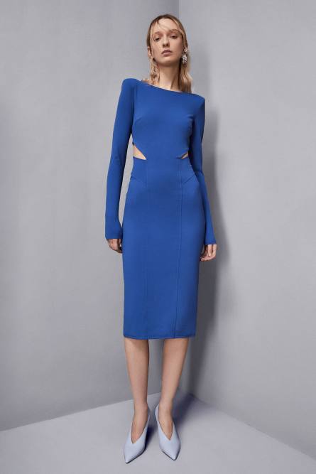 Midi dress with slash, Blue, Patrizia Pepe