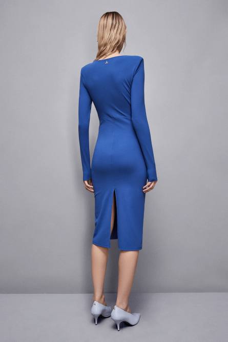 Midi dress with slash, Blue, Patrizia Pepe
