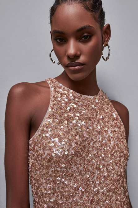 Embroidered dress with sequins, Beige, Patrizia Pepe