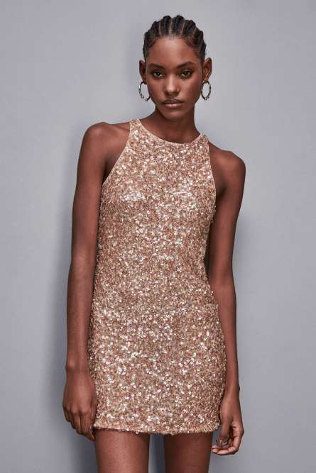 Embroidered dress with sequins, Beige, Patrizia Pepe