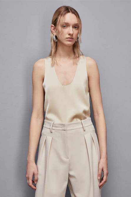 Shiny satin blouse, Beige, Patrizia Pepe