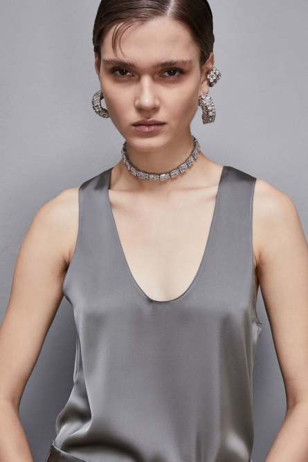 Shiny satin blouse, Grey, Patrizia Pepe