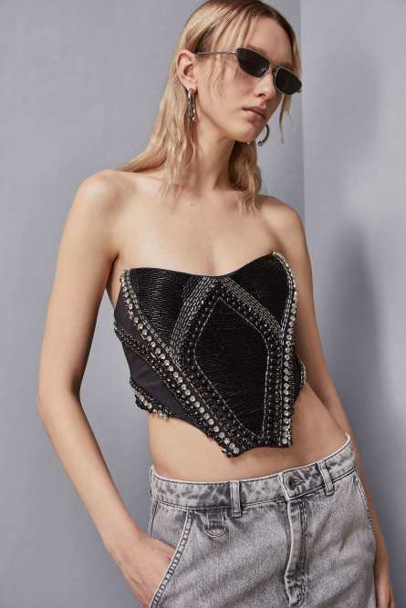 Top mit Schmuckdetail, Schwarz, Patrizia Pepe