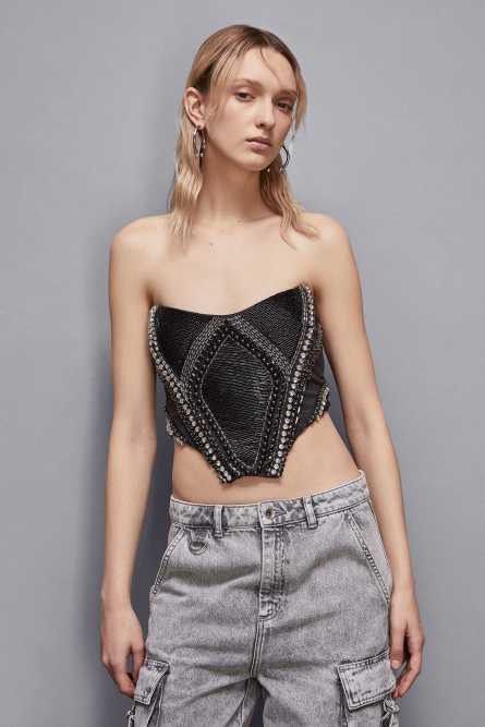 Top mit Schmuckdetail, Schwarz, Patrizia Pepe