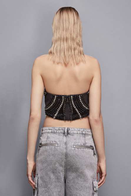 Top mit Schmuckdetail, Schwarz, Patrizia Pepe
