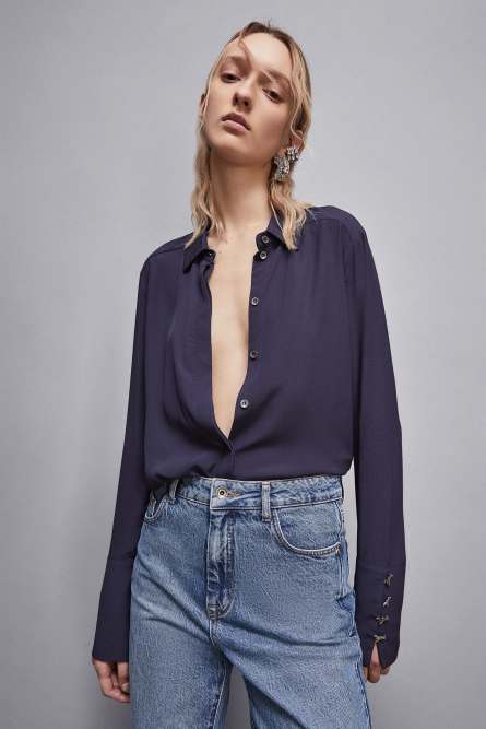 Essential Fly high cuffed shirt, Blue, Patrizia Pepe