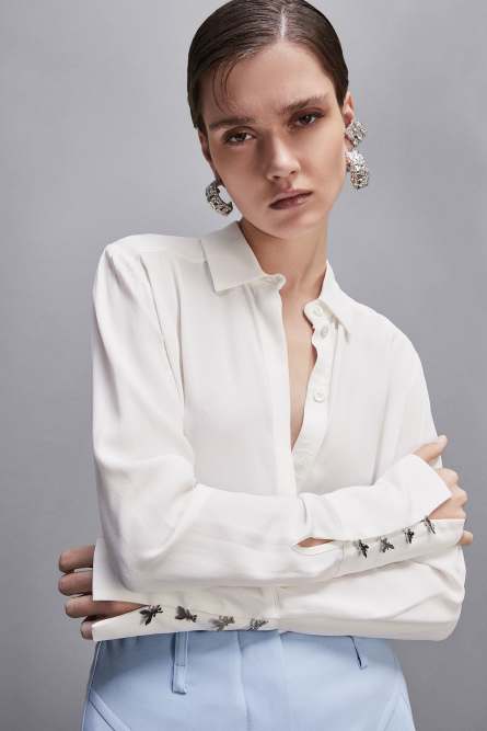 Essential Fly high cuffed shirt, White, Patrizia Pepe