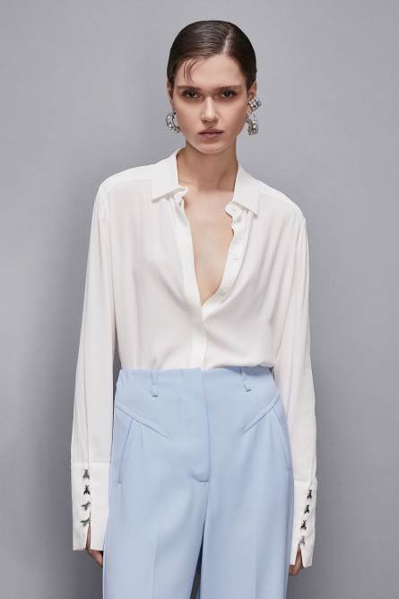 Essential Fly high cuffed shirt, White, Patrizia Pepe