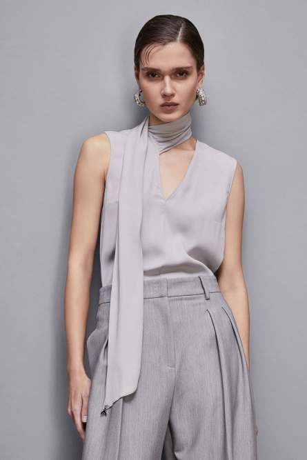 Blouse with sash, Grey, Patrizia Pepe