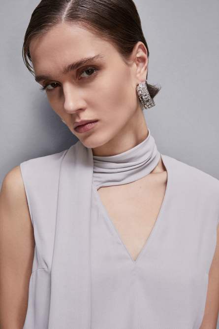 Blouse with sash, Grey, Patrizia Pepe