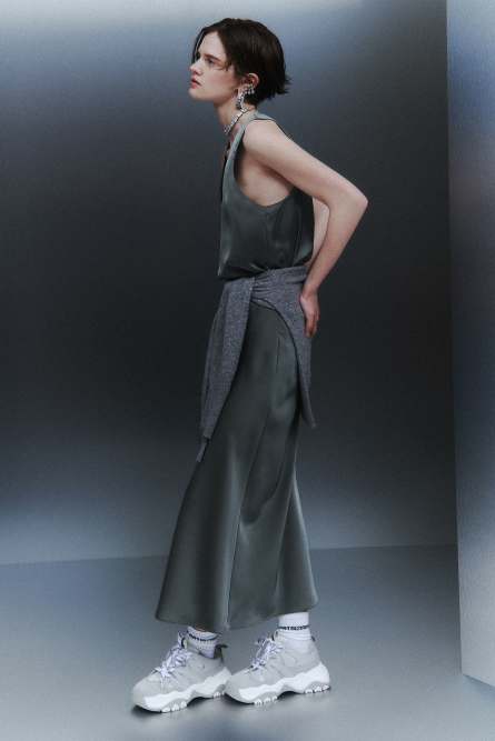Shiny satin midi skirt, Grey, Patrizia Pepe