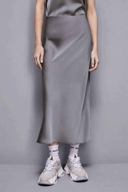 Shiny satin midi skirt, Grey, Patrizia Pepe