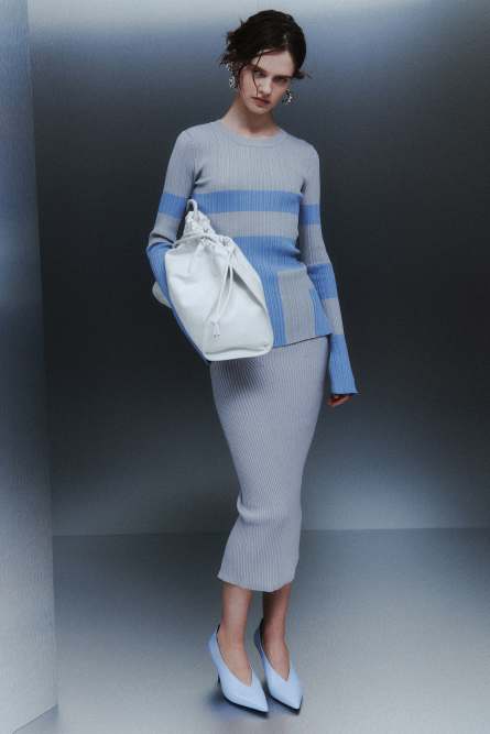 Falda acanalada con abertura, Gris