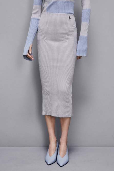 Falda acanalada con abertura, Gris