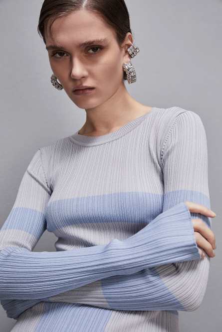 Color block sweater, Light Blue, Grey, Patrizia Pepe