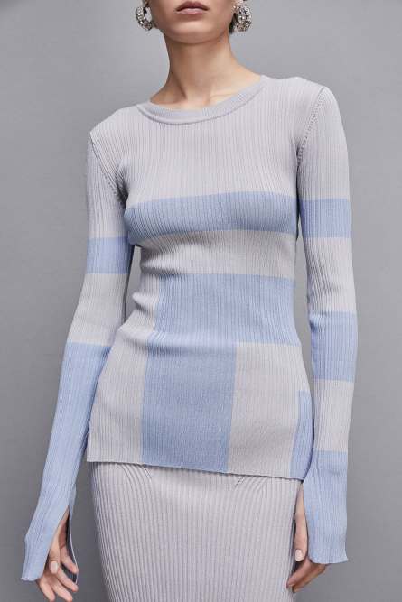 Color block sweater, Light Blue, Grey, Patrizia Pepe