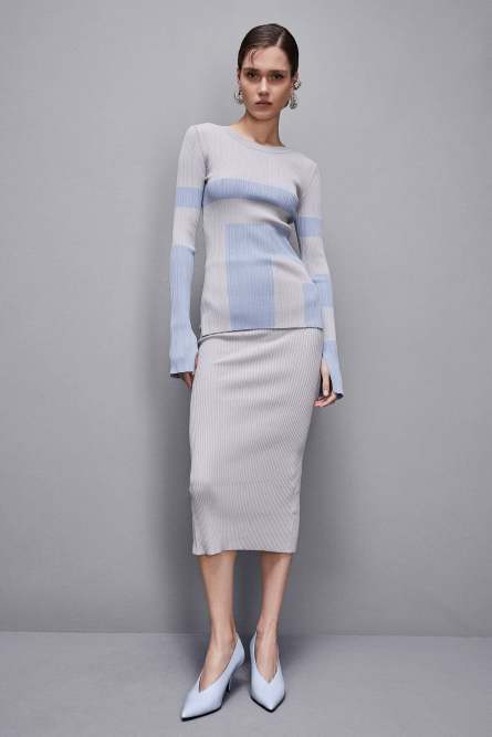 Color block sweater, Light Blue, Grey, Patrizia Pepe