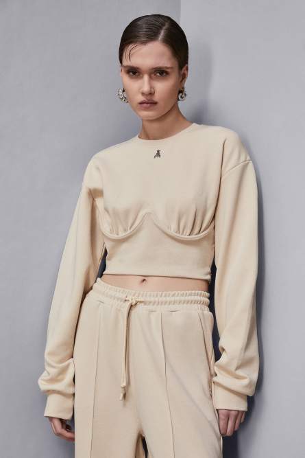 Cropped sweatshirt, Beige, Patrizia Pepe