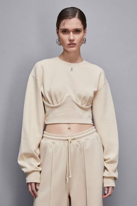 Cropped sweatshirt, Beige, Patrizia Pepe
