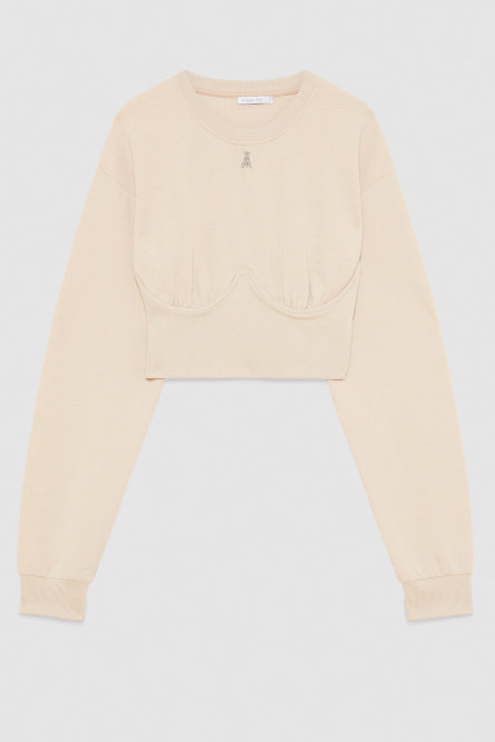 Cropped sweatshirt, Beige, Patrizia Pepe
